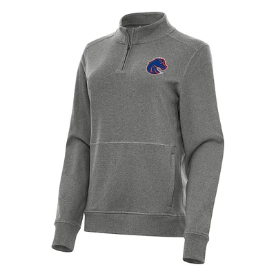 Women's Antigua Heather Charcoal Boise State Broncos Crush Quarter-Zip Fleece Sweatshirt