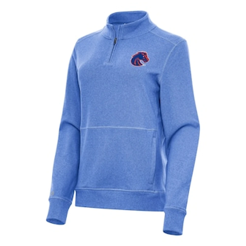 Women's Antigua Heather Royal Boise State Broncos Crush Quarter-Zip Fleece Sweatshirt