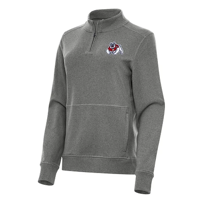 Women's Antigua Heather Charcoal Fresno State Bulldogs Crush Quarter-Zip Fleece Sweatshirt