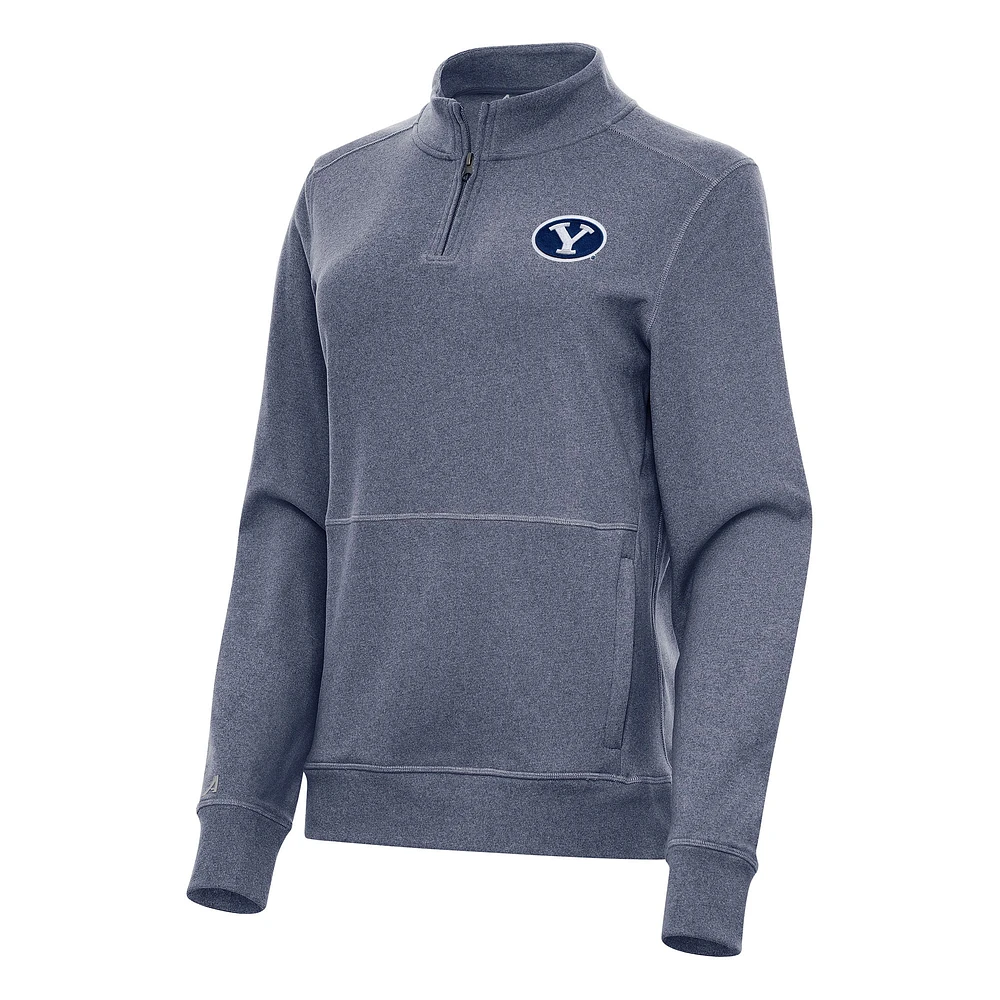 Women's Antigua Heather Navy BYU Cougars Crush Quarter-Zip Fleece Sweatshirt