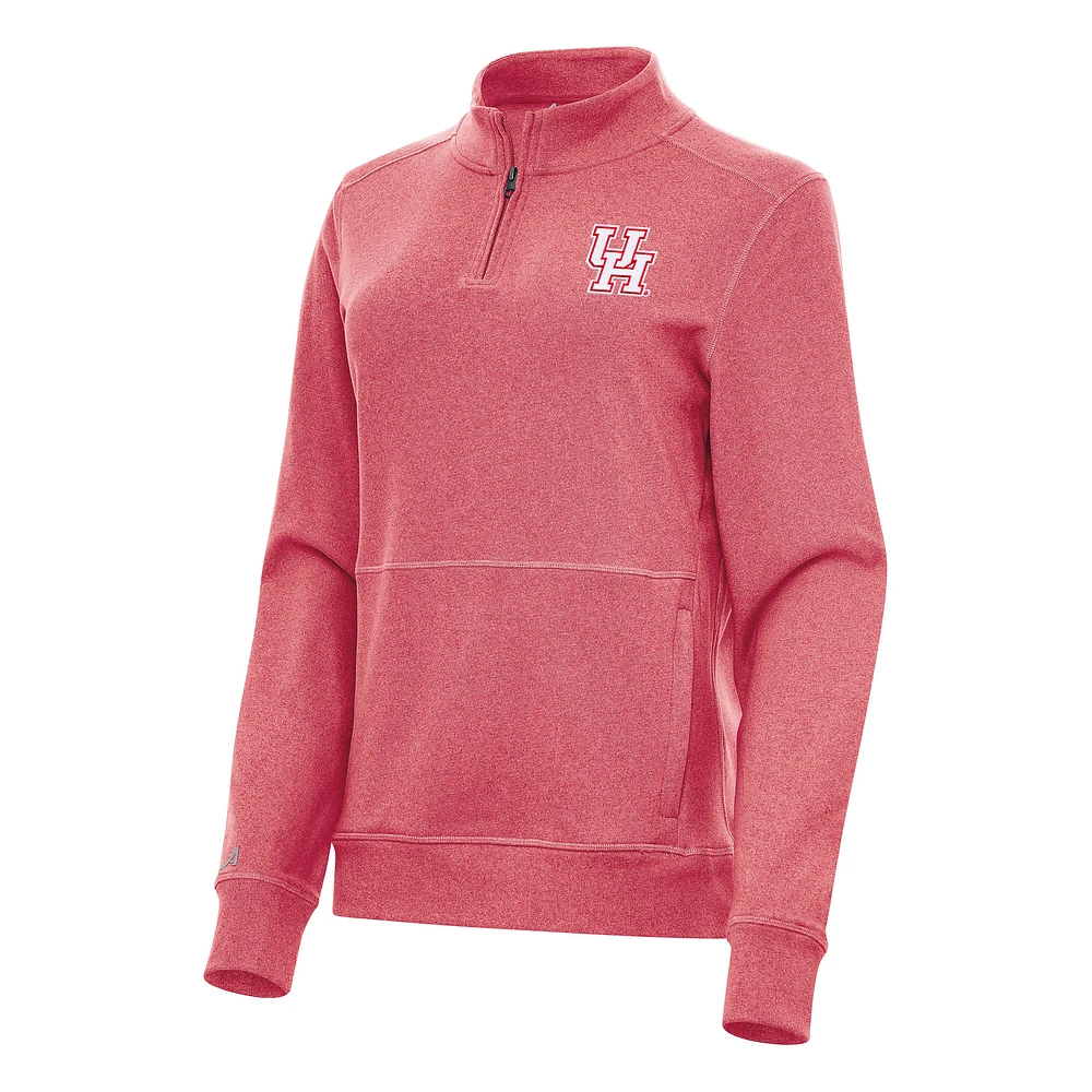 Women's Antigua Heather Red Houston Cougars Crush Quarter-Zip Fleece Sweatshirt