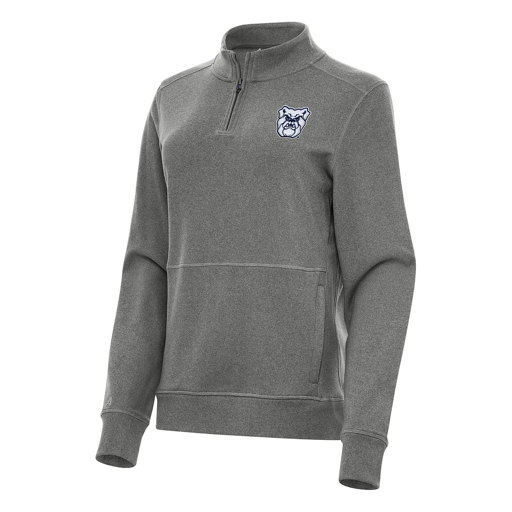 Women's Antigua Heather Charcoal Butler Bulldogs Crush Quarter-Zip Fleece Sweatshirt