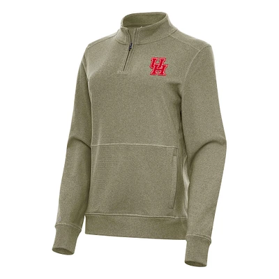 Women's Antigua Heather Olive Houston Cougars Crush Quarter-Zip Fleece Sweatshirt