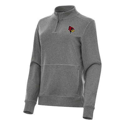 Women's Antigua Heather Charcoal Illinois State Redbirds Crush Quarter-Zip Fleece Sweatshirt