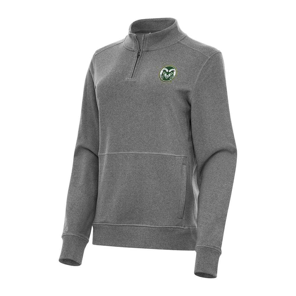 Women's Antigua Heather Charcoal Colorado State Rams Crush Quarter-Zip Fleece Sweatshirt