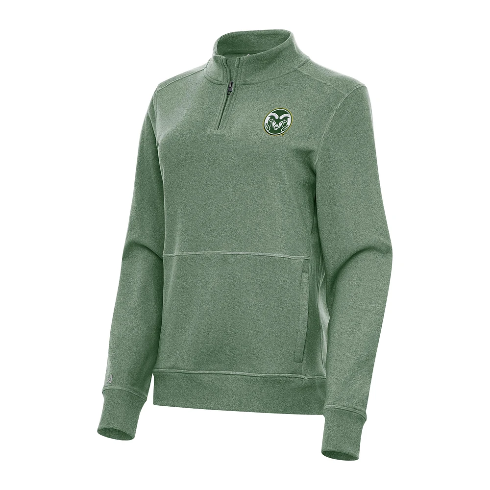 Women's Antigua Heather Green Colorado State Rams Crush Quarter-Zip Fleece Sweatshirt