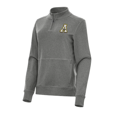 Women's Antigua Heather Charcoal Appalachian State Mountaineers Crush Quarter-Zip Fleece Sweatshirt