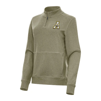 Women's Antigua Heather Olive Appalachian State Mountaineers Crush Quarter-Zip Fleece Sweatshirt