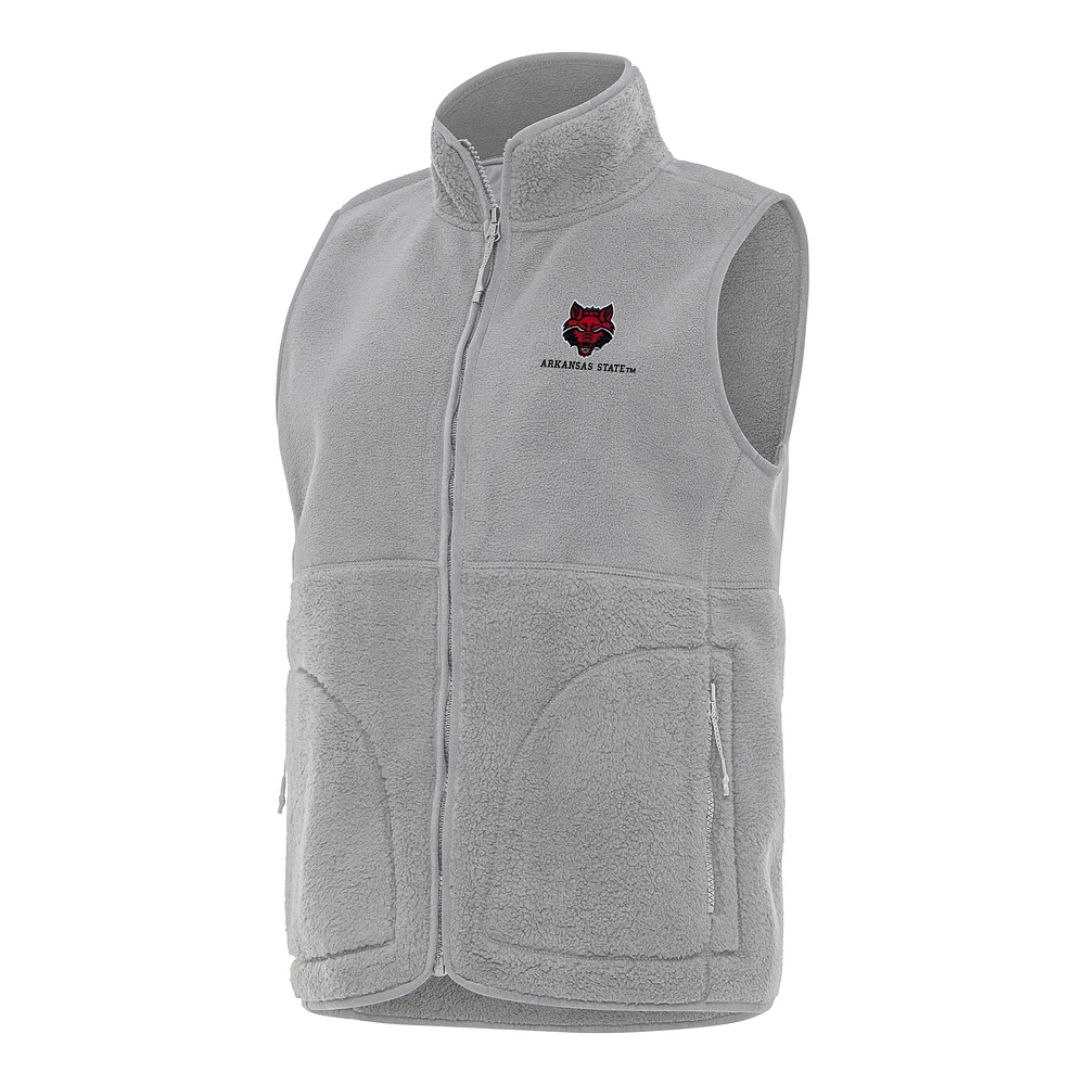 Women's Antigua Gray Arkansas State Red Wolves Nostalgic Full-Zip Vest