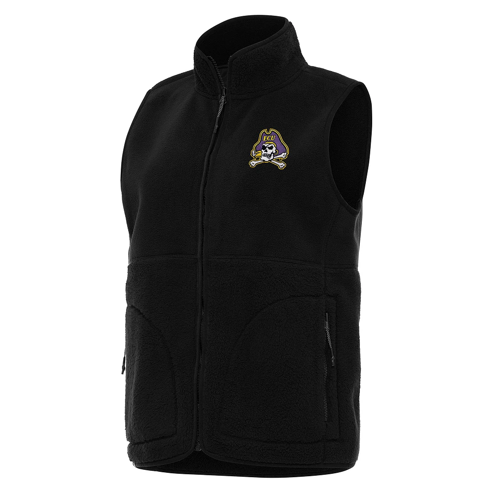 Women's Antigua Black ECU Pirates Nostalgic Full-Zip Vest