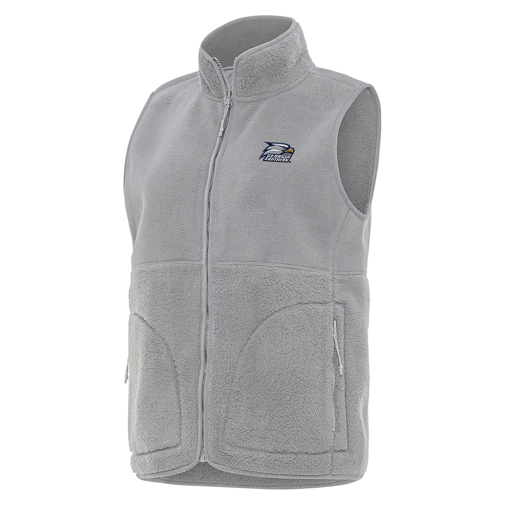 Women's Antigua Gray Georgia Southern Eagles Nostalgic Full-Zip Vest