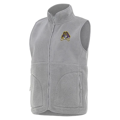 Women's Antigua Gray ECU Pirates Nostalgic Full-Zip Vest