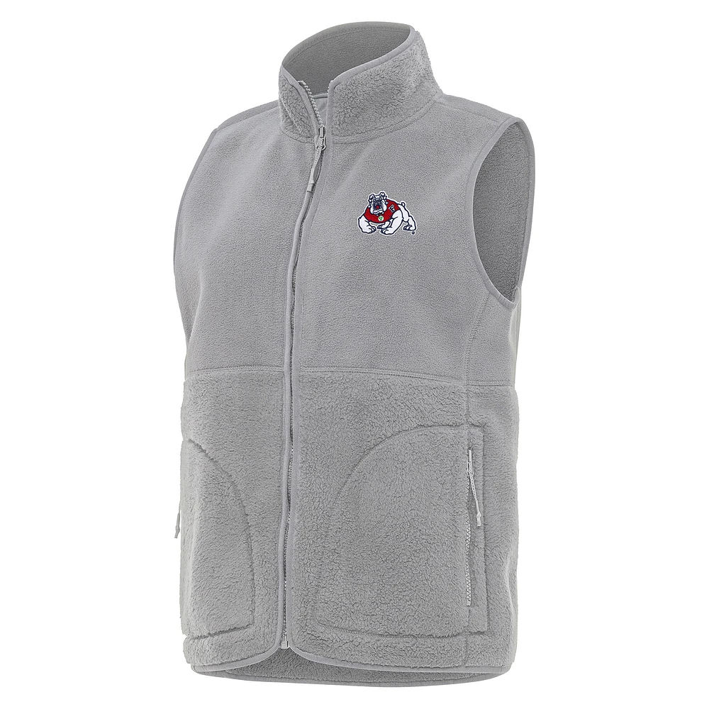 Women's Antigua Gray Fresno State Bulldogs Nostalgic Full-Zip Vest
