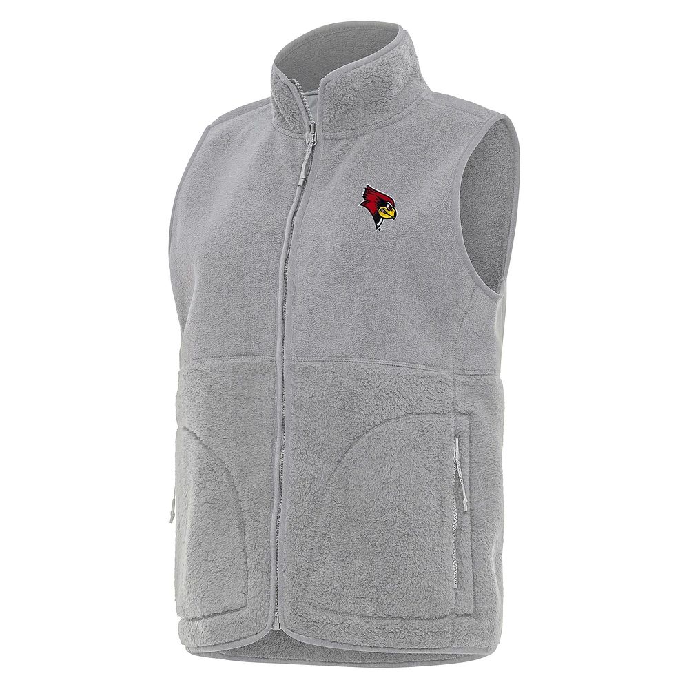 Women's Antigua Gray Illinois State Redbirds Nostalgic Full-Zip Vest