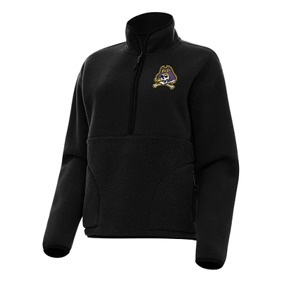 Women's Antigua Black ECU Pirates Figure Half-Zip Pullover Sweatshirt