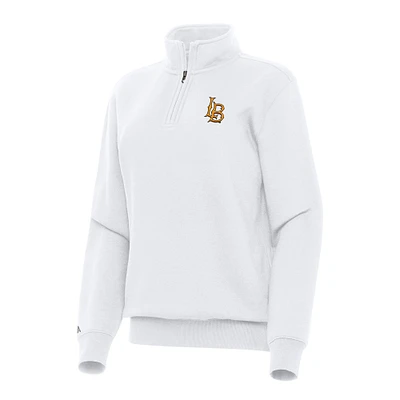 Women's Antigua White Cal State Long Beach The Victory Quarter-Zip Sweatshirt