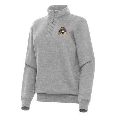 Women's Antigua Heather Gray ECU Pirates Victory Quarter-Zip Sweatshirt
