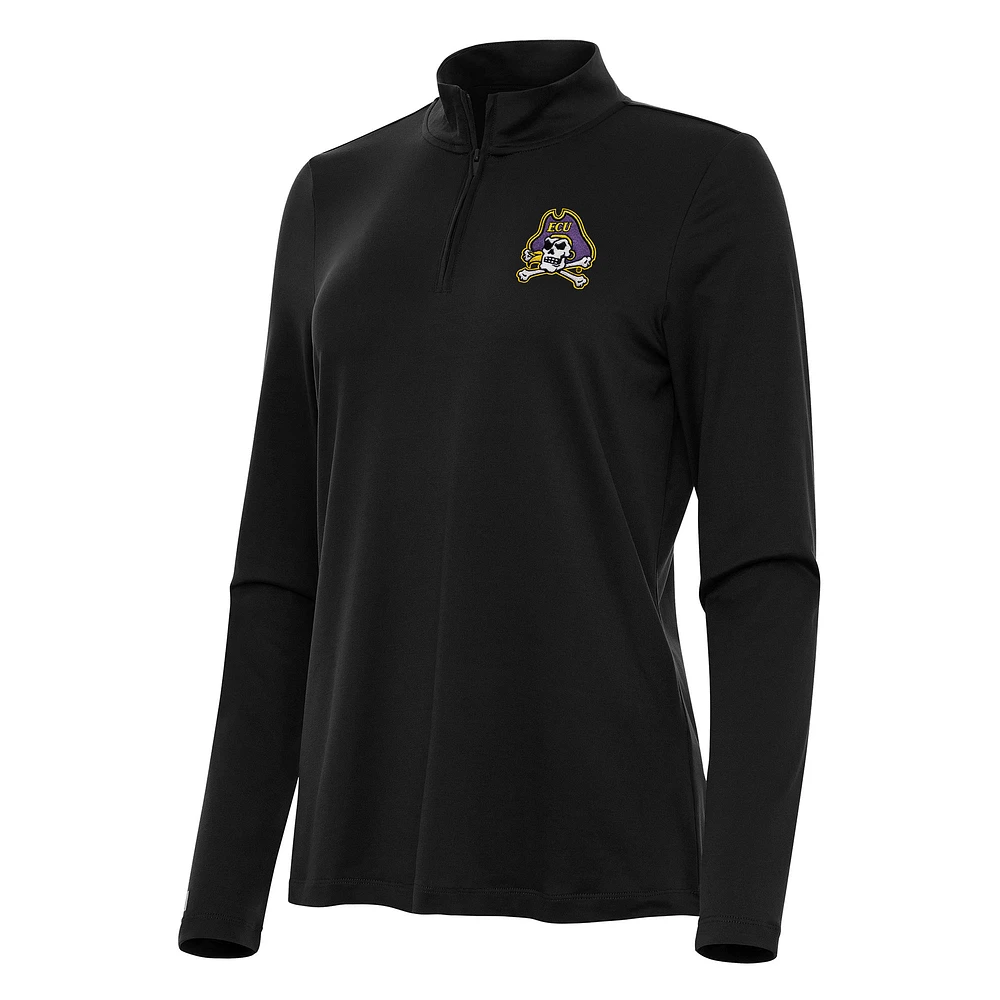 Women's Antigua Black ECU Pirates Reprocess Quarter-Zip Top