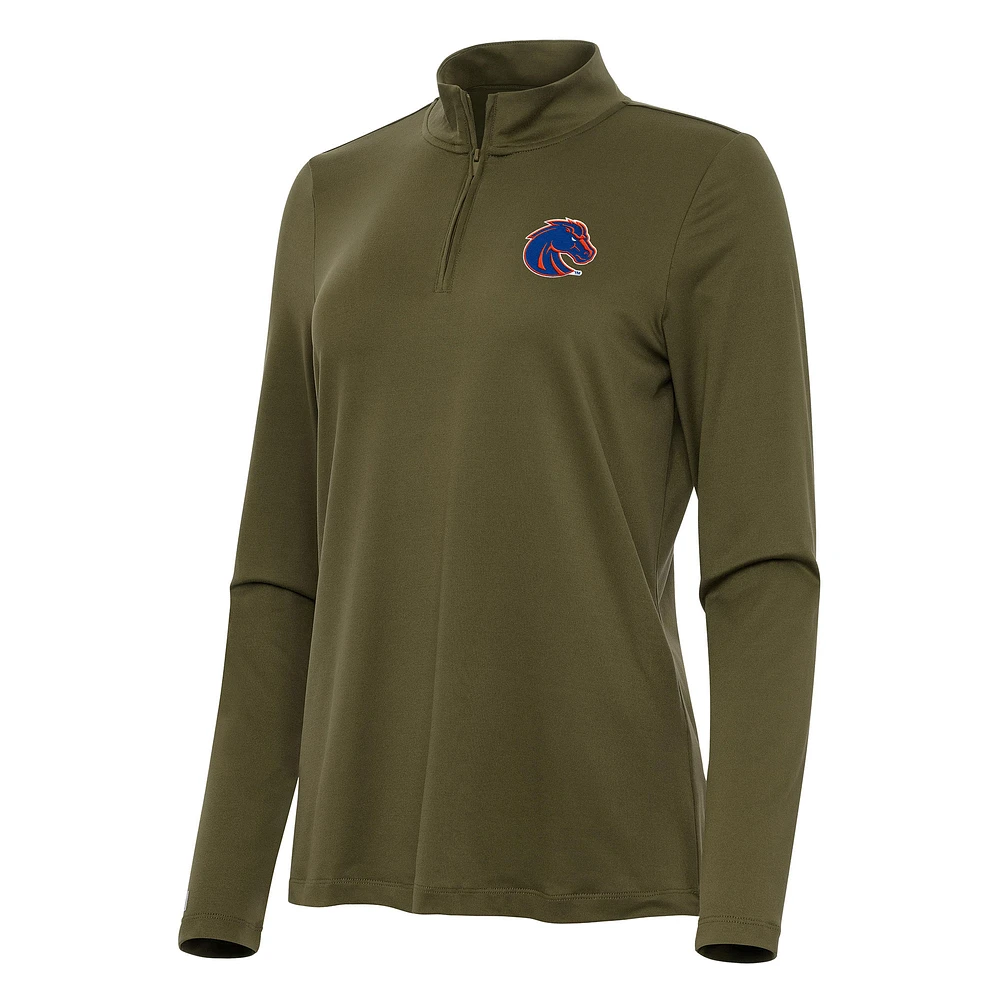 Women's Antigua Olive Boise State Broncos Reprocess Quarter-Zip Top