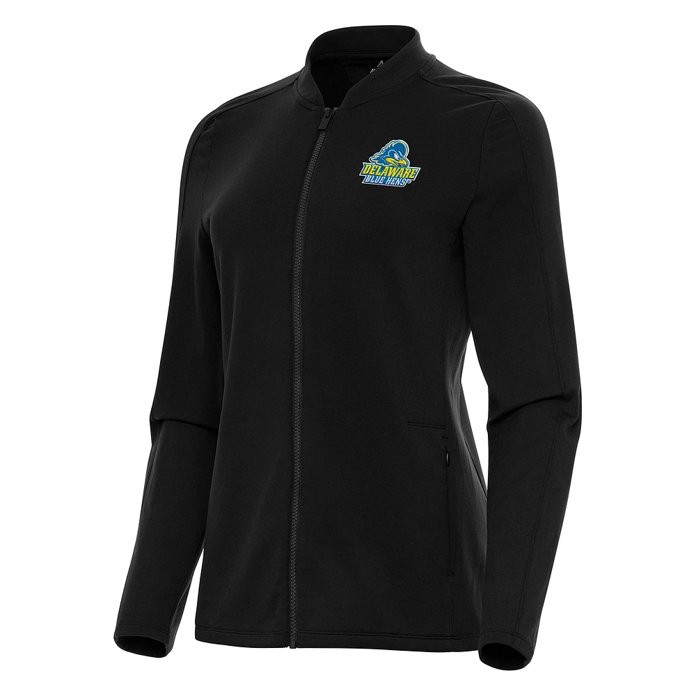 Women's Antigua Black Delaware Fightin' Blue Hens Continual Full-Zip Jacket