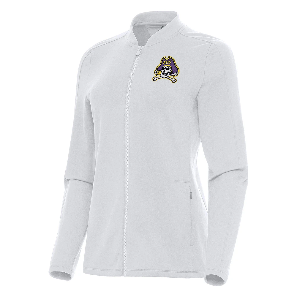 Women's Antigua White ECU Pirates Continual Full-Zip Jacket