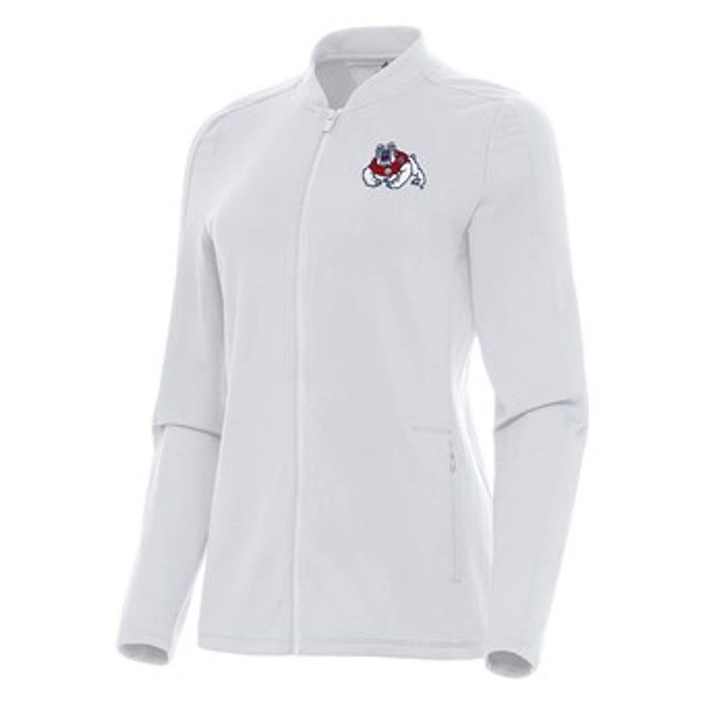 Women's Antigua White Fresno State Bulldogs Continual Full-Zip Jacket