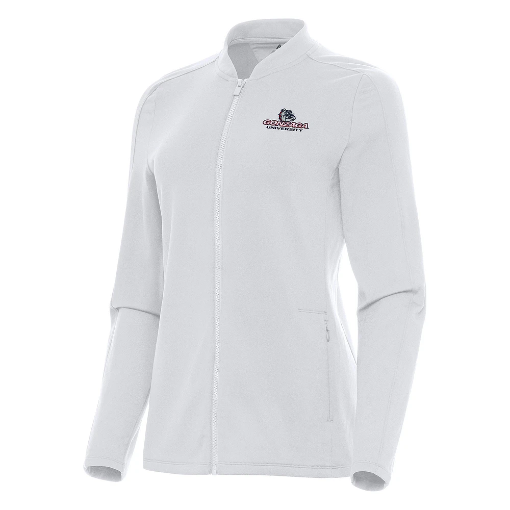 Women's Antigua White Gonzaga Bulldogs Continual Full-Zip Jacket