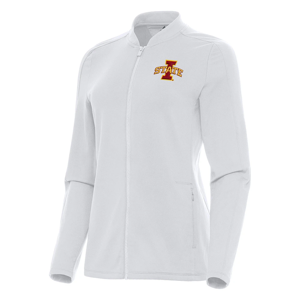 Women's Antigua White Iowa State Cyclones Continual Full-Zip Jacket
