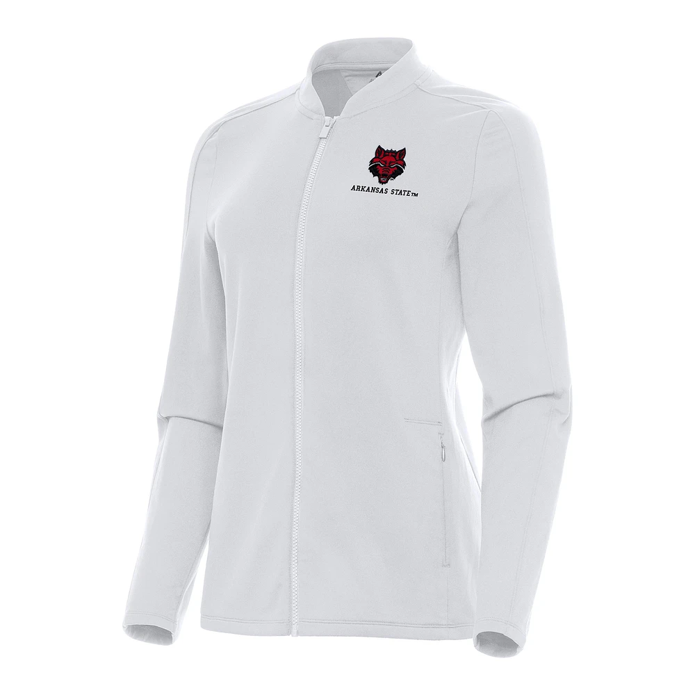 Women's Antigua White Arkansas State Red Wolves Continual Full-Zip Jacket