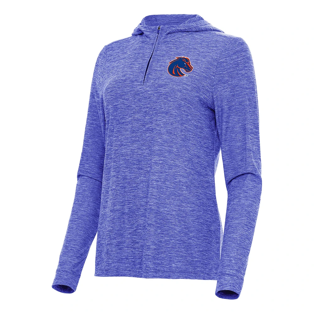 Women's Antigua Heather Royal Boise State Broncos Daybreak Quarter-Zip Hoodie