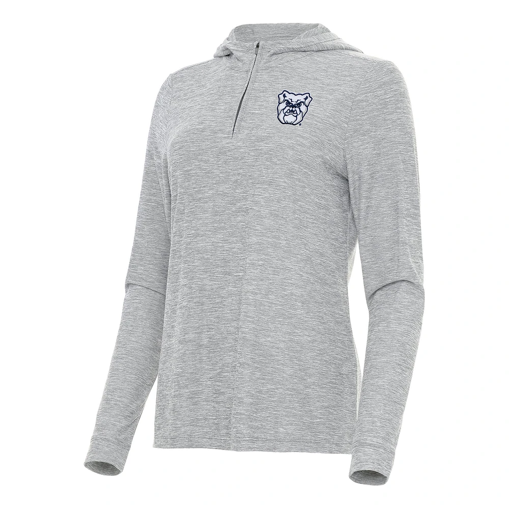 Women's Antigua Heather Gray Butler Bulldogs Daybreak Quarter-Zip Hoodie