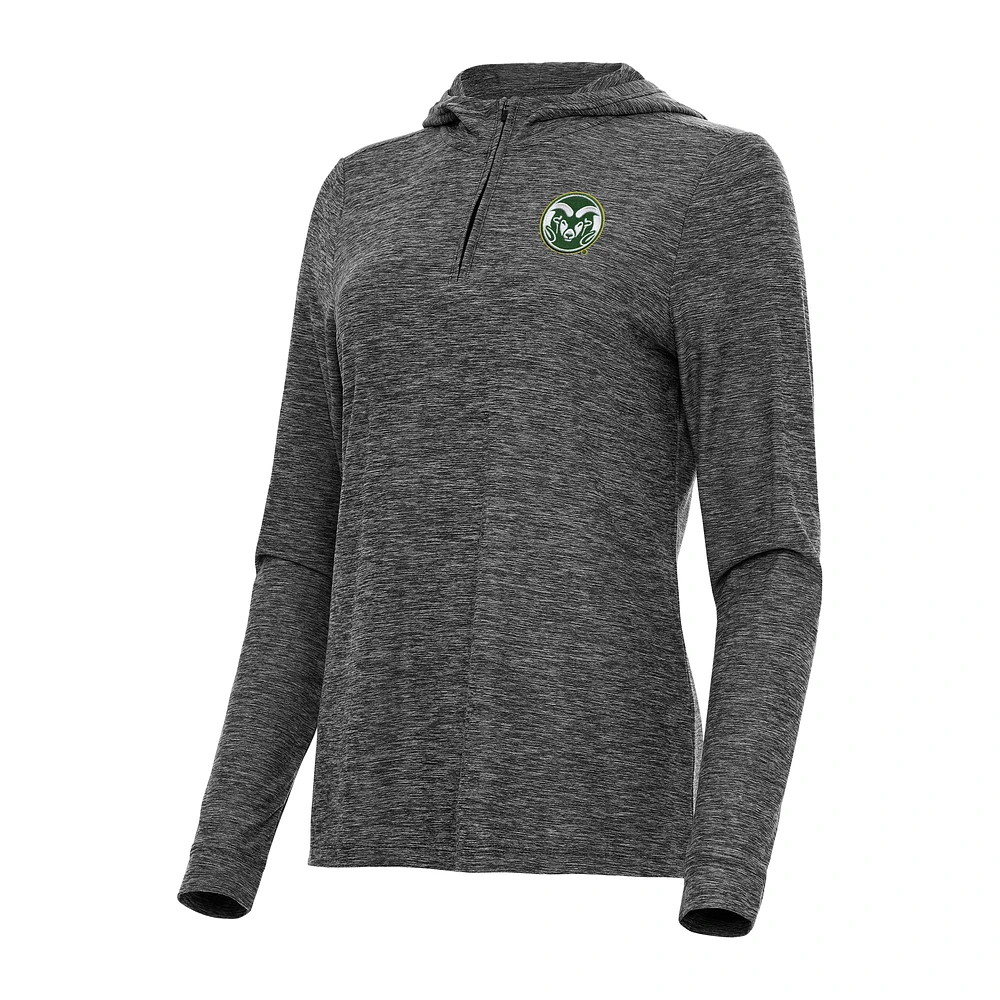 Women's Antigua Heather Colorado State Rams Daybreak Quarter-Zip Hoodie