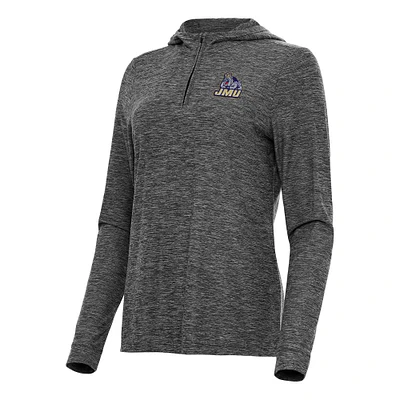 Women's Antigua Heather Black James Madison Dukes Daybreak Quarter-Zip Hoodie