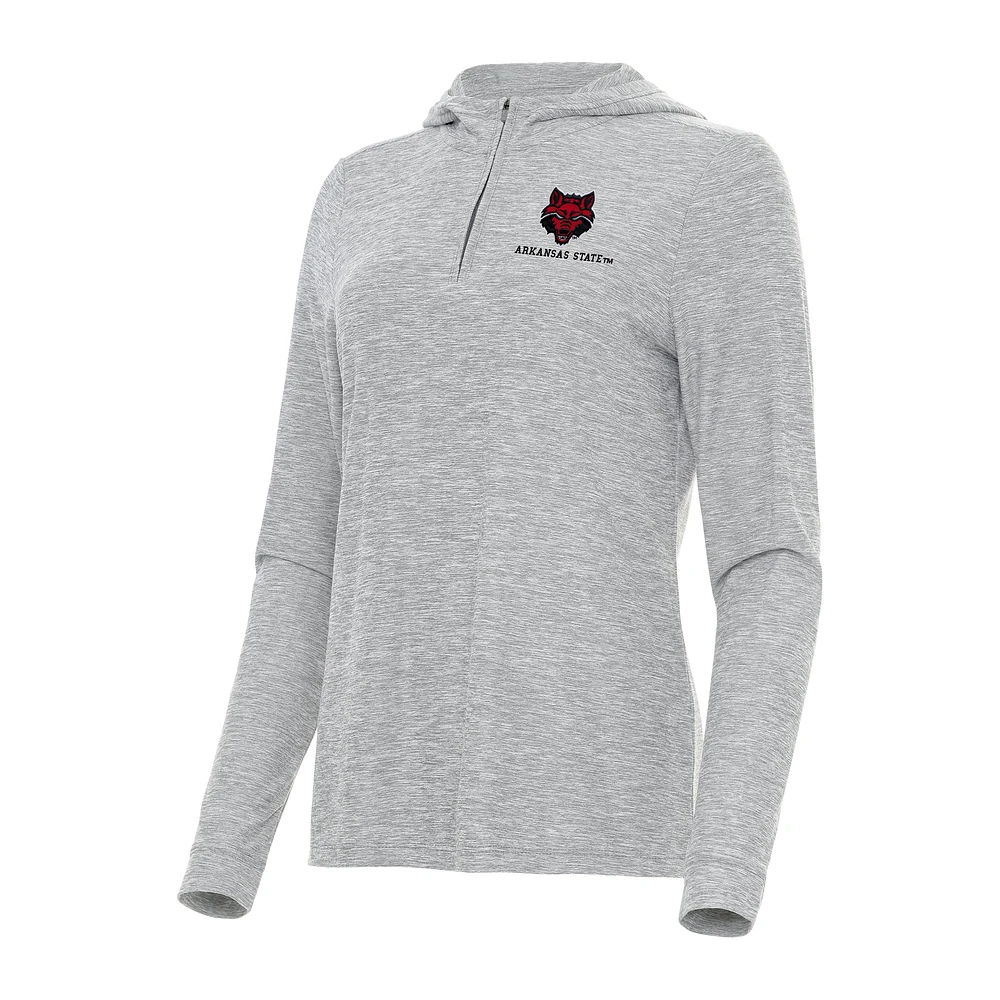 Women's Antigua Heather Gray Arkansas State Red Wolves Daybreak Quarter-Zip Hoodie