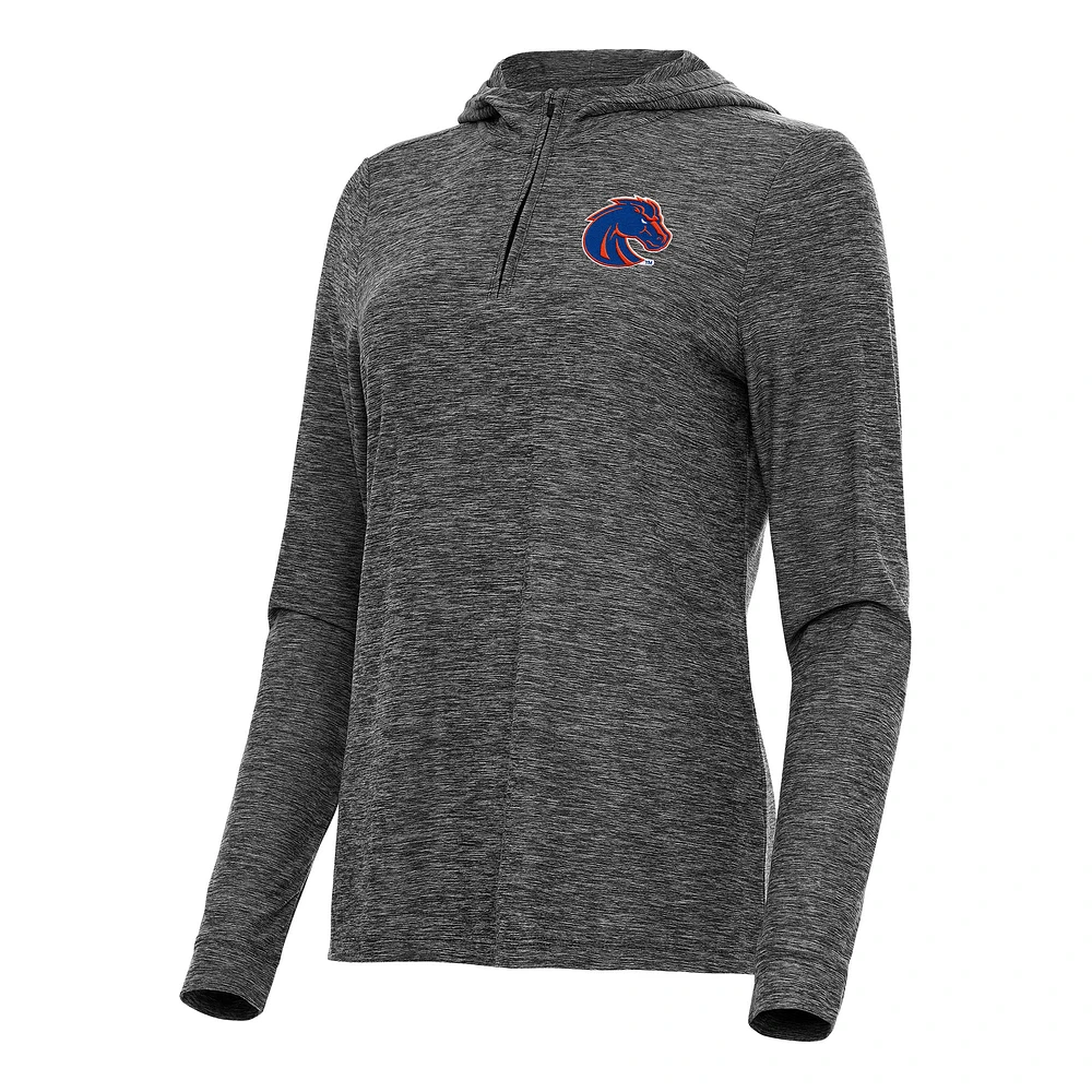 Women's Antigua Heather Boise State Broncos Daybreak Quarter-Zip Hoodie