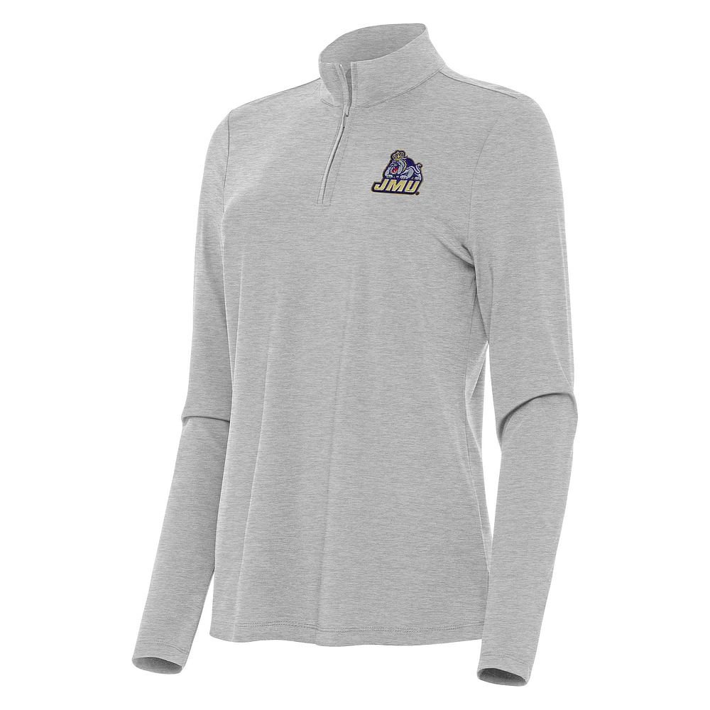 Women's Antigua Heather Gray James Madison Dukes Bright Quarter-Zip Top