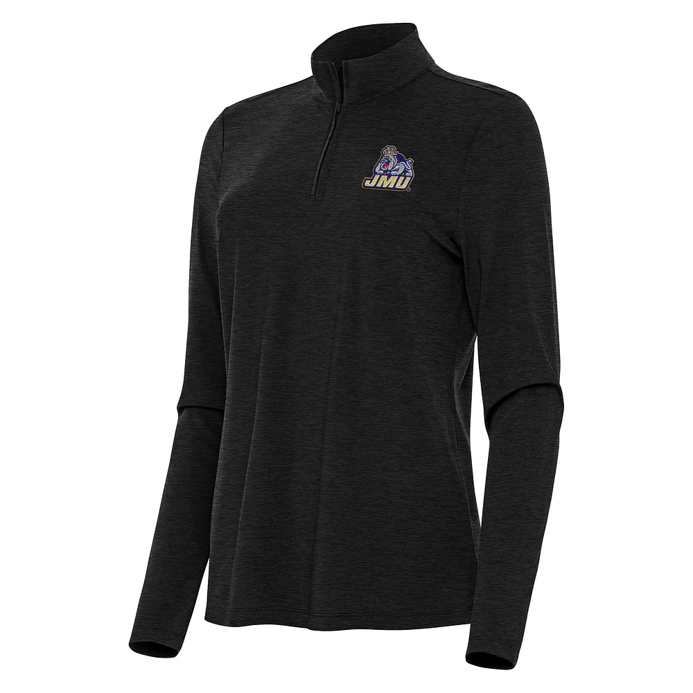 Women's Antigua Heather Black James Madison Dukes Bright Quarter-Zip Top