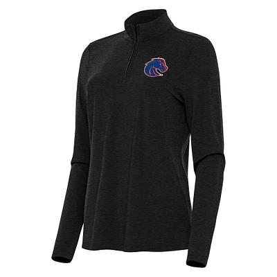 Women's Antigua Heather Black Boise State Broncos Bright Quarter-Zip Top