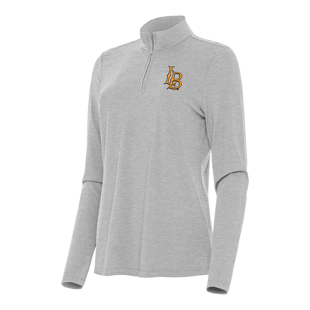 Women's Antigua Heather Gray Cal State Long Beach The Beach Bright Quarter-Zip Top