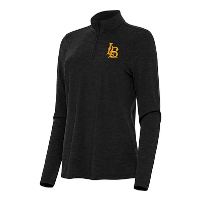 Women's Antigua Heather Black Cal State Long Beach The Bright Quarter-Zip Top