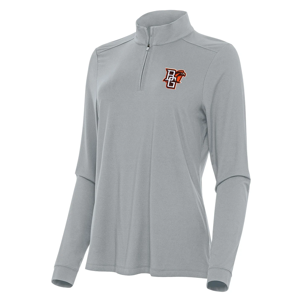 Women's Antigua Gray Bowling Green St. Falcons Intent Quarter-Zip Top
