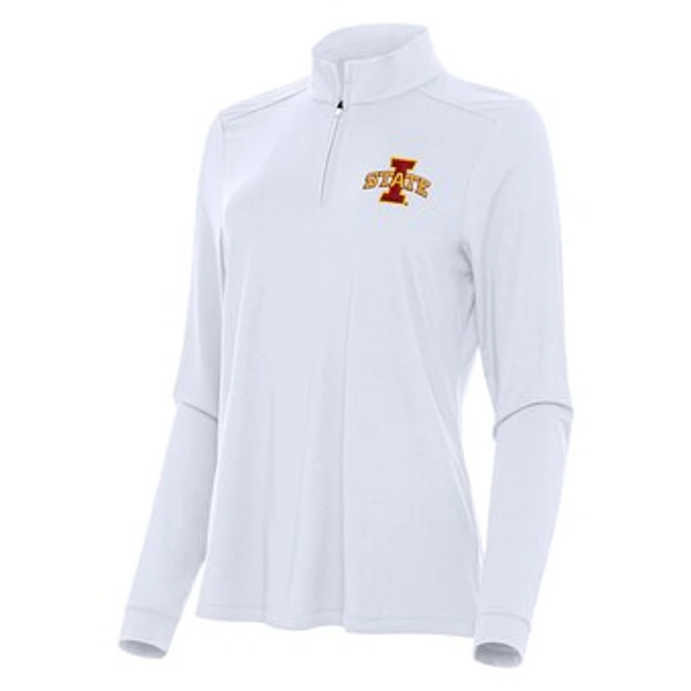 Women's Antigua White Iowa State Cyclones Intent Quarter-Zip Top