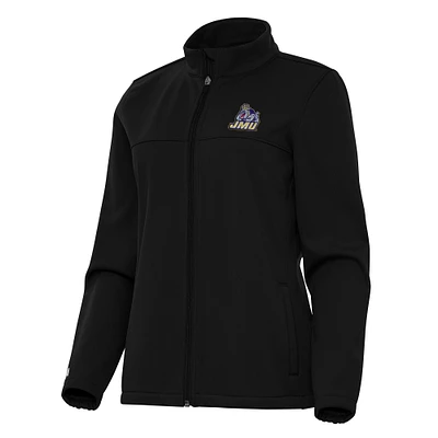 Women's Antigua Black James Madison Dukes Links 2 Full-Zip Golf Jacket