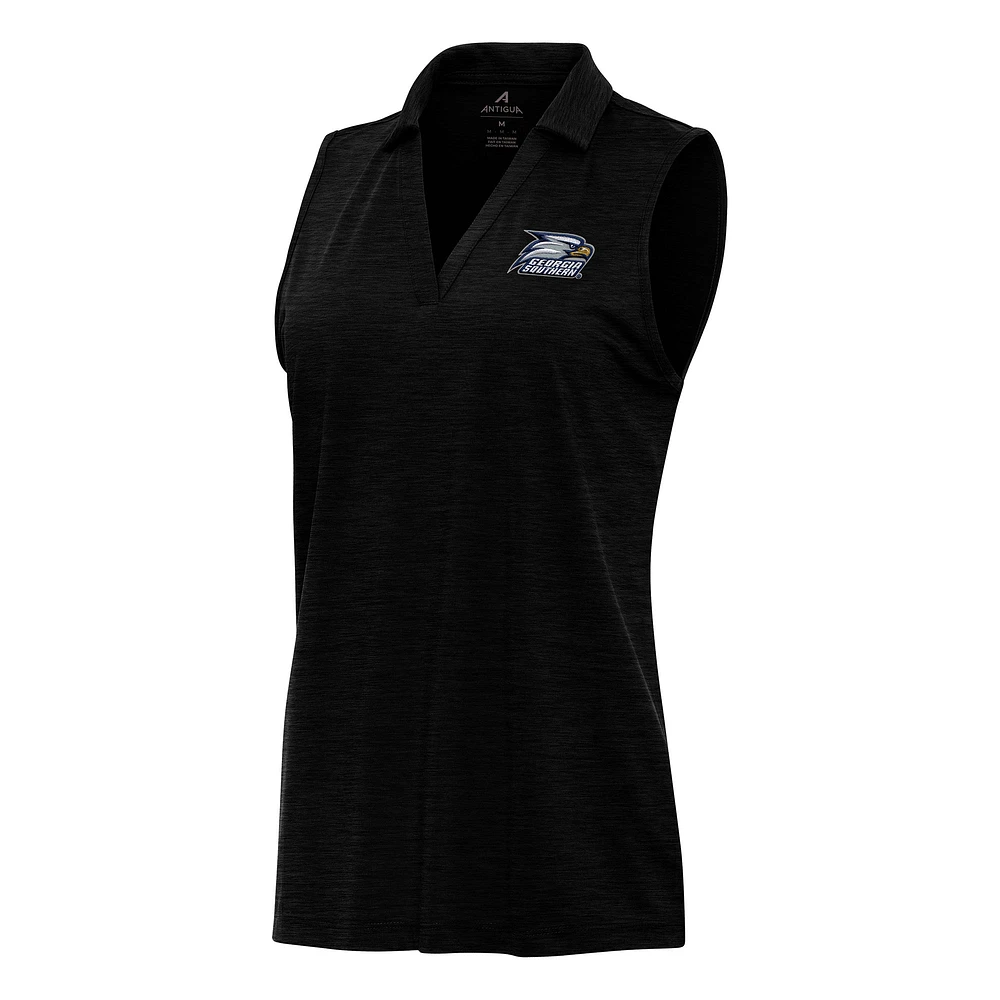 Women's Antigua Heather Black Georgia Southern Eagles Layout Sleeveless V-Neck Polo