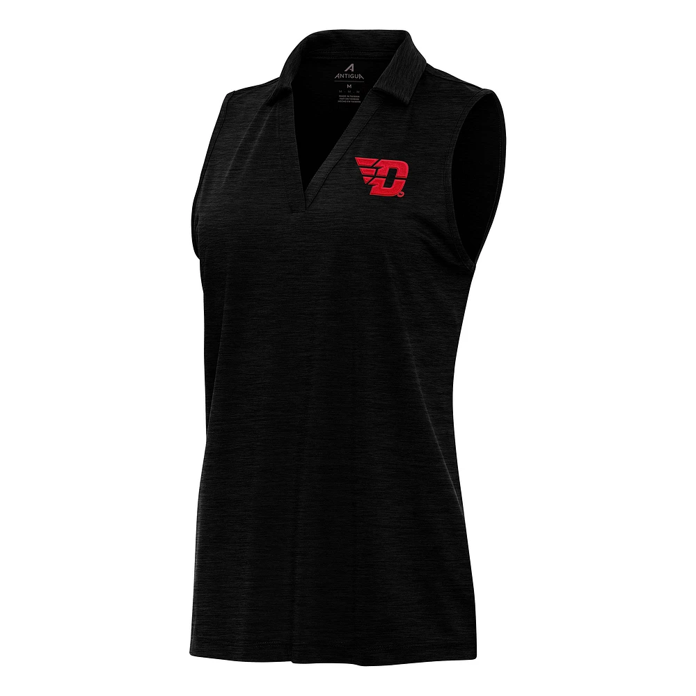 Women's Antigua Heather Black Dayton Flyers Layout Sleeveless V-Neck Polo