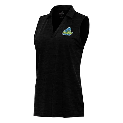 Women's Antigua Heather Black Delaware Fightin' Blue Hens Layout Sleeveless V-Neck Polo