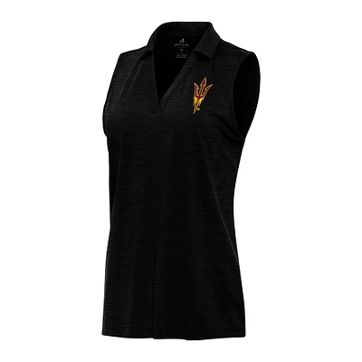 Women's Antigua Heather Black Arizona State Sun Devils Layout Sleeveless V-Neck Polo