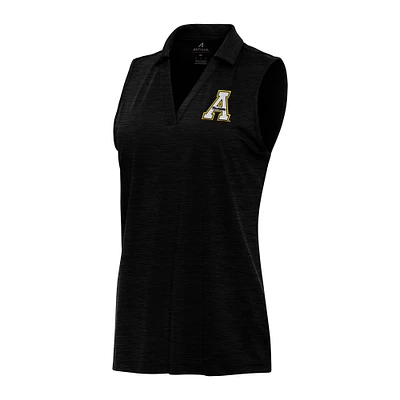 Women's Antigua Heather Black Appalachian State Mountaineers Layout Sleeveless V-Neck Polo
