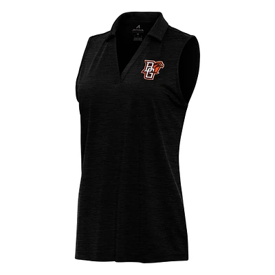Women's Antigua Heather Black Bowling Green St. Falcons Layout Sleeveless V-Neck Polo
