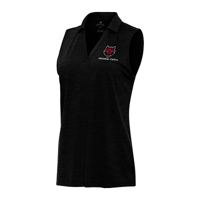 Women's Antigua Heather Black Arkansas State Red Wolves Layout Sleeveless V-Neck Polo